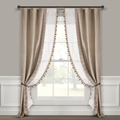 Lush Décor Luxury Vintage Velvet With Silky Pompom Trim Light Filtering Window Curtain Panel Single