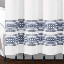 72"x72" Breezy Chic Tassel Jacquard Eco-Friendly Recycled Cotton Shower Curtain Navy - Lush Décor -Beautiful House GUEST 6b01fb80 24e2 4553 9cf4 cc16f2a510ca