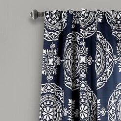 2pk 52"x95" Light Filtering Karmen Medallion Curtain Panels Navy - Lush Décor: 95 Inch Window Curtains, Back Tab