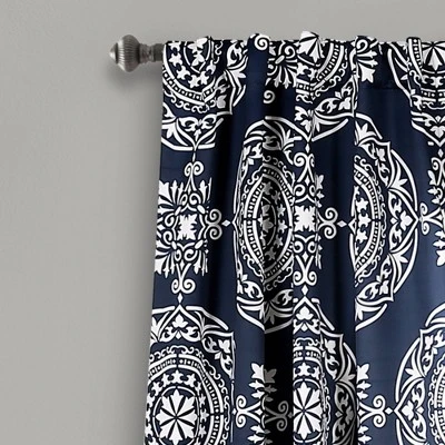 2pk 52"x95" Light Filtering Karmen Medallion Curtain Panels Navy - Lush Décor: 95 Inch Window Curtains, Back Tab 1 2pk 52"x95" Light Filtering Karmen Medallion Curtain Panels Navy - Lush Décor: 95 Inch Window Curtains, Back Tab