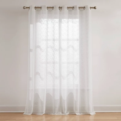 38"x84" Lush Decor Aileen Textured Raindrop Sheer Window Curtain Panels White Pair 3 38"x84" Lush Decor Aileen Textured Raindrop Sheer Window Curtain Panels White Pair - Image 3