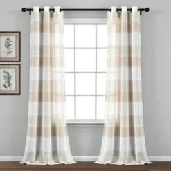 Set Of 2 38"x84" Textured Stripe Grommet Sheer Window Curtain Panels - Lush Décor -Beautiful House GUEST 6e3efb5c 1331 4552 8271 5842536f83c5