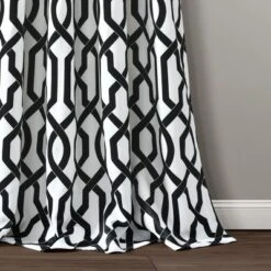 Lush Décor Edward Trellis Light Filtering Window Curtain Panels White/Black 52X95 Set