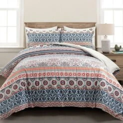 3pc Nesco Stripe Cotton Duvet Cover Set Navy/Coral/Gray - Lush Décor -Beautiful House GUEST 6ff12739 18d5 4ed2 a084 369f8724ab68