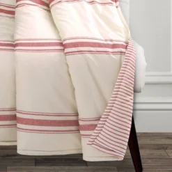 Lush Décor 50"x60" Farmhouse Stripe Throw Blanket Red