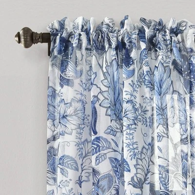 2pk 52"x84" Sheer Cynthia Jacobean Curtain Panels Blue - Lush Décor 1 2pk 52"x84" Sheer Cynthia Jacobean Curtain Panels Blue - Lush Décor