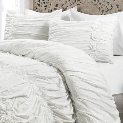 King 3pc Darla Comforter & Sham Set White - Lush Décor: OEKO-TEX Certified, Polyester Fill, Ruched Design 2 King 3pc Darla Comforter & Sham Set White - Lush Décor: OEKO-TEX Certified, Polyester Fill, Ruched Design - Image 2