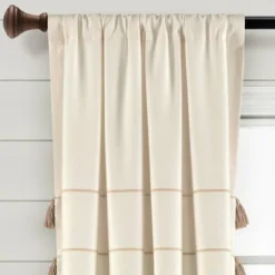 Set Of 2 Farmhouse Boho Striped Woven Tassel Yarn Dyed Cotton Window Curtain Panels - Lush Décor