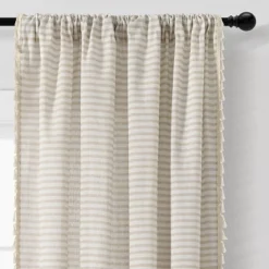 Lush Décor Boho Coastal Horizontal Ticking Stripe Tassel Window Curtain Panels