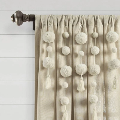 Boho Pom Pom Tassel Linen Window Curtain Panel - Lush Décor 1 Boho Pom Pom Tassel Linen Window Curtain Panel - Lush Décor