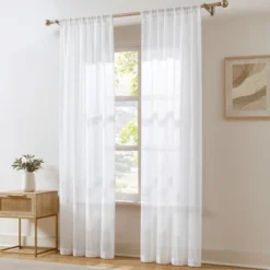 Lush Décor Milla Knitted Textured Sheer Window Curtain Panels Pearl White Pair 38x84