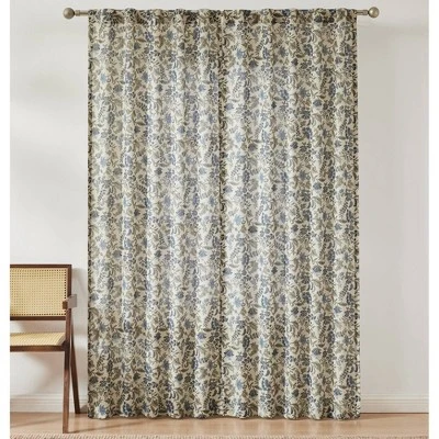 37"x84" Lush Decor Lillian Block Print Linen Textured Window Curtain Panels Blue/Sage Pair 4 37"x84" Lush Decor Lillian Block Print Linen Textured Window Curtain Panels Blue/Sage Pair - Image 4