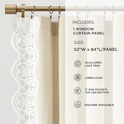 Lush Décor Scalloped Edge Lace Border Window Panel Neutral/Off White Single 52x84 5 Lush Décor Scalloped Edge Lace Border Window Panel Neutral/Off White Single 52x84 - Image 5