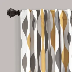 2pk 52"x84" Light Filtering Mid-Century Geo Curtain Panels Gold/Gray - Lush Décor