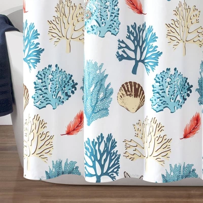Single Reef Feather Shower Curtain Blue/Coral - Lush Décor 2 Single Reef Feather Shower Curtain Blue/Coral - Lush Décor - Image 2