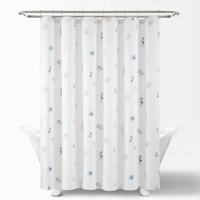72"x72" Livia Flora Silver-Infused Antimicrobial Shower Curtain Neutral/Blue - Lush Décor 4 72"x72" Livia Flora Silver-Infused Antimicrobial Shower Curtain Neutral/Blue - Lush Décor - Image 4