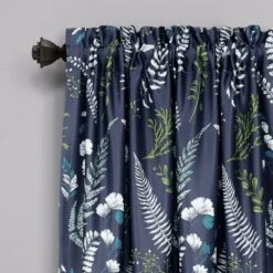 Lush Décor Devonia Allover Light Filtering Window Curtain Panels Navy/Green 52X84+2 Set