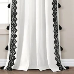 Lush Décor Aztec Diamond Border Tassel Window Curtain Panels Off White/Black Single 52X84 -Beautiful House GUEST 9e290db7 4177 4879 890c c7c788256fac