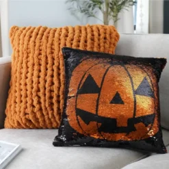 18"x18" Sparkle Pumpkin Halloween Square Throw Pillow Black/Orange - Lush Décor -Beautiful House GUEST 9ebe8488 f545 4778 8b0a 46565f59d4c9