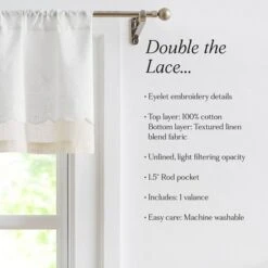 52"x18" Lush Decor Brigitte Embroidery Eyelet Scalloped Edge Valance Neutral Single