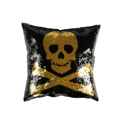 18"x18" Skull And Crossbones Halloween Square Throw Pillow Gold/Silver/Black - Lush Décor 1 18"x18" Skull And Crossbones Halloween Square Throw Pillow Gold/Silver/Black - Lush Décor