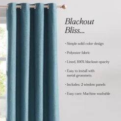 52"x84" Lush Decor Meena Slub 100% Blackout Window Curtain Panels Blue Pair