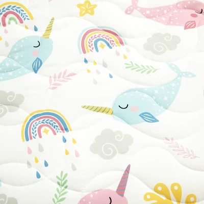 3pc Full/Queen Kids' Magical Narwhal Reversible Oversized Quilt Set White - Lush Décor: Kids Bedding, OEKO-TEX Certified 2 3pc Full/Queen Kids' Magical Narwhal Reversible Oversized Quilt Set White - Lush Décor: Kids Bedding, OEKO-TEX Certified - Image 2
