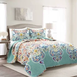Lush Décor 3pc Boho Chic Reversible Oversized Cotton Quilt Set Seafoam/Red -Beautiful House GUEST acc3c24d 41a7 4285 89f2 64623649ef56