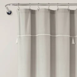 Ombre Embroidery Tassel Yarn Dyed Cotton Shower Curtain - Lush Décor