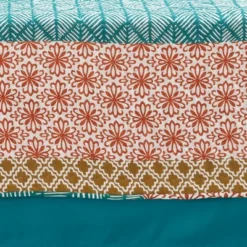 Twin Bohemian Stripe Quilted Daybed Cover Set Turquoise/Orange - Lush Décor