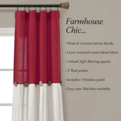 1pc 40"x84" Light Filtering Farmhouse Linen Button Curtain Panel Red - Lush Décor 11 1pc 40"x84" Light Filtering Farmhouse Linen Button Curtain Panel Red - Lush Décor -Beautiful House GUEST b0e4f963 e398 4a11 8444 7f7a264ad565
