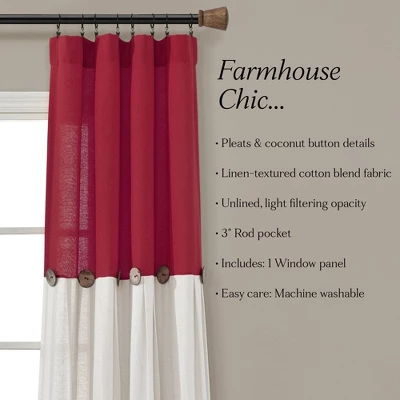 1pc 40"x84" Light Filtering Farmhouse Linen Button Curtain Panel Red - Lush Décor 6 1pc 40"x84" Light Filtering Farmhouse Linen Button Curtain Panel Red - Lush Décor - Image 6