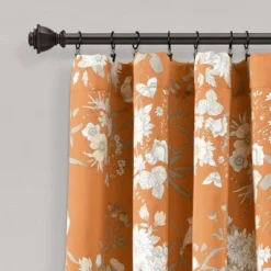 2pk 52"x95" Light Filtering Botanical Garden Curtain Panels Orange - Lush Décor