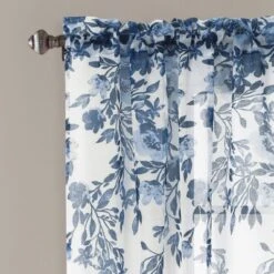 Set Of 2 Tanisha Sheer Window Curtain Panels Navy Blue - Lush Décor