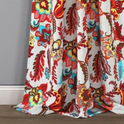 Set Of 2 (95"x38") Zara Jacobean Back Tab Rod Pocket Light Filtering Window Curtain Panels White/Red - Lush Décor -Beautiful House GUEST b353a76c f835 4c20 9ee2 3540cc8e6a5e