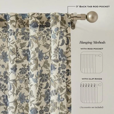 37"x84" Lush Decor Lillian Block Print Linen Textured Window Curtain Panels Blue/Sage Pair 3 37"x84" Lush Decor Lillian Block Print Linen Textured Window Curtain Panels Blue/Sage Pair - Image 3