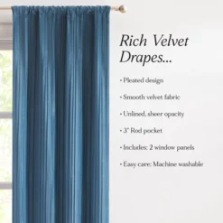 38"x84" Lush Decor Glam Pleated Velvet Light Filtering Window Curtain Panels Teal Pair