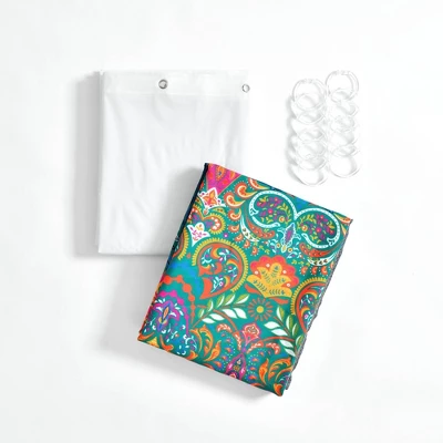 14pc Boho Chic Shower Curtain With Peva Lining And Rings Set Navy - Lush Décor 4 14pc Boho Chic Shower Curtain With Peva Lining And Rings Set Navy - Lush Décor - Image 4