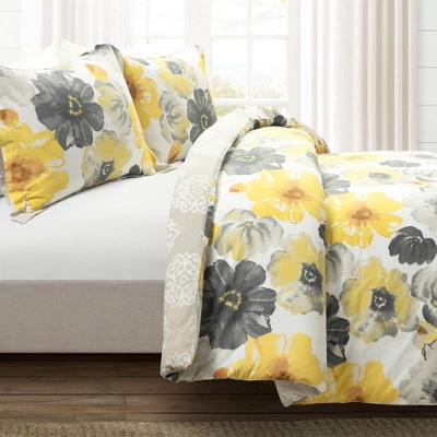 3pc Leah Cotton Duvet Cover Set Yellow/Gray - Lush Décor 1 3pc Leah Cotton Duvet Cover Set Yellow/Gray - Lush Décor