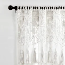 1pc 40"x84" Light Filtering Boho Macrame Tassel Curtain Panel White - Lush Décor