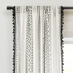 Lush Decor Hygge Boho Stripe Tassel Window Curtain Panels Black/White 52X84 Set