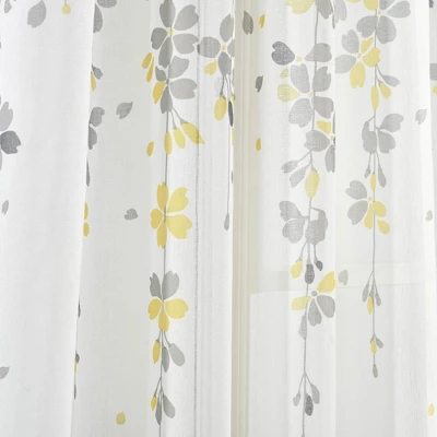 2pk 38"x84" Sheer Weeping Flower Curtain Panels Yellow/Gray - Lush Décor 2 2pk 38"x84" Sheer Weeping Flower Curtain Panels Yellow/Gray - Lush Décor - Image 2