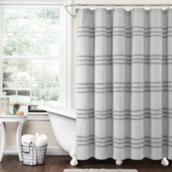 72"x72" Boho Kendra Tufted Yarn Dyed Eco Friendly Recycled Cotton Shower Curtain - Lush Décor -Beautiful House GUEST bd747e1c 1ad8 45ff 8246 fac16a8828a3