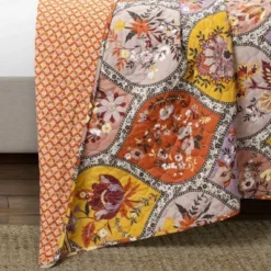 Lush Décor 3pc Bohemian Flower Reversible Oversized Cotton Quilt Set Orange/Lilac -Beautiful House GUEST c13a8068 810b 4e71 9908 8d971e008250