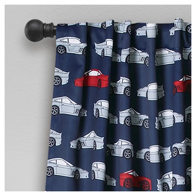 Kids' Race Cars Room Darkening Window Curtain Set Navy/Red - Lush Décor 1 Kids' Race Cars Room Darkening Window Curtain Set Navy/Red - Lush Décor