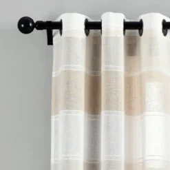 Set Of 2 38"x84" Textured Stripe Grommet Sheer Window Curtain Panels - Lush Décor