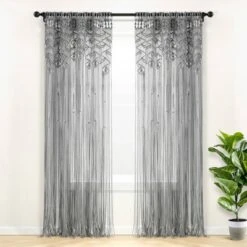 84"x40" Boho Macrame Leaf Cotton Window Curtain Panel - Lush Décor -Beautiful House GUEST c7da5b8e 9313 4e40 a2ae 6a50871e1fb5