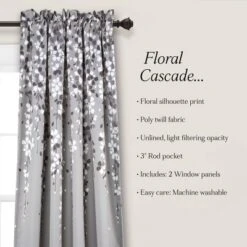 2pk 52"x108" Light Filtering Weeping Flower Curtain Panels Gray - Lush Décor -Beautiful House GUEST cb462fd1 12d1 4f9e b84f cfa9f82f44ce