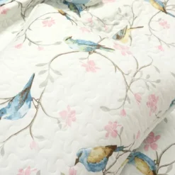 Lush Décor 3pc Botanical Bird And Flower Oversized Reversible Quilt Set White/Blue/Yellow -Beautiful House GUEST ce26680c 98e2 45da 8461 dd1bfadd89bd