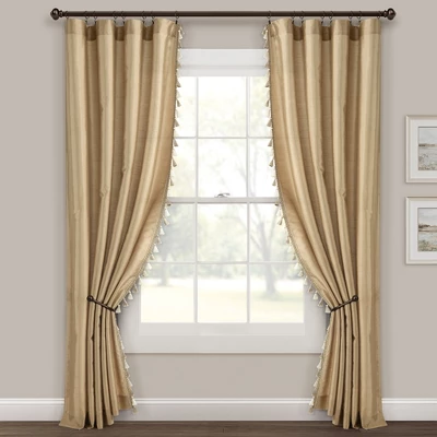 Lush Décor Luxury Regency Faux Silk Two Tone Tassel Window Curtain Panels Taupe 52x84 Set 5 Lush Décor Luxury Regency Faux Silk Two Tone Tassel Window Curtain Panels Taupe 52x84 Set - Image 5